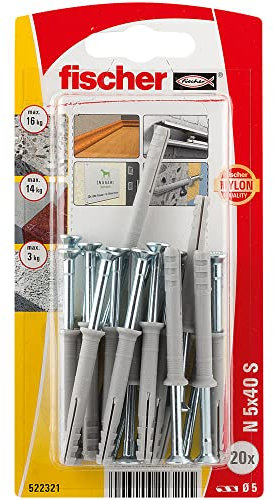 Fischer - Chevilles à frapper collerette fraisée - Blister de 20 chevilles à frapper Ø5 x 40 mm collerette fraisée et clou tête fraisée pour structures en bois - Fischer