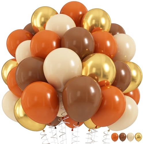 Orange Brown Balloons Set, 60Pcs 12 Inch Burnt Orange Tan Pastel Coffee Metallic Gold Retro Ivory White Cream Latex Balloons for Birthday Thanksgiving Fall Wedding Boho Bridal Shower Party Decorations