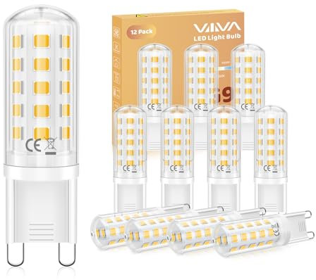 G9 LED Warmweiß 3000K 5W-12er Pack, LED Lampe, G9 Leuchtmittel 5W Ersatz Für Halogenlampe 45W, Glühbirne 500 Lumen, 360°Abstrahlwinkel, Nicht Dimmbar, Kein Flackern, Enegiesparende kleine Birne