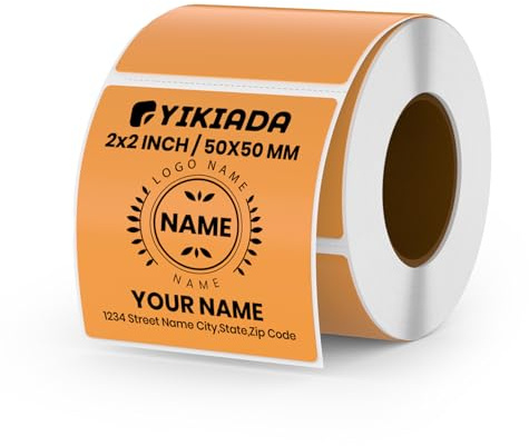 YIKIADA Etiquetas Térmicas Autoadhesivas 50 X 50 mm Naranja Pegatina Rectangular Impermeable Removible Imprimible por Oficina QR Inventario 500 Piezas por Rollo