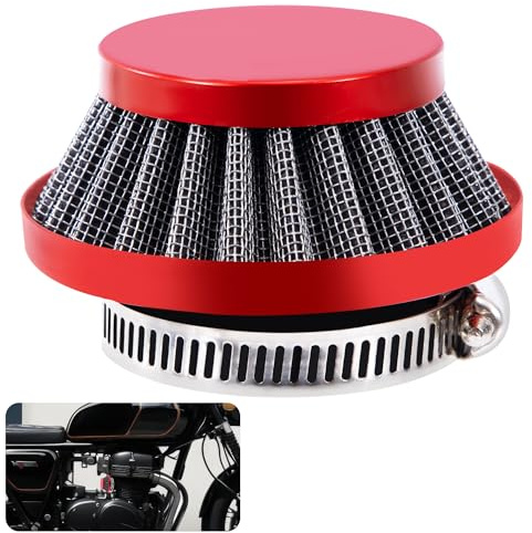 Tunejoy Filtro Aria Moto 58mm Filtro Aspirazione Aria Moto a Doppio Strato Acciaio Filtro a Cono per 43cc 47cc 49cc Scooter ATV Mini Ruote Pocket Bike Rosso