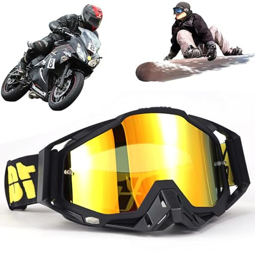 Lunettes Moto Coupe Vent, Lunettes De Moto Sécurité, Lunettes de Ski, Lunettes Moto Tout Terrain, Lunettes De Motocross, Activités Extérieures Goggles, pour VTT, Skis ou Casques Ouverts, Noir / Jaune