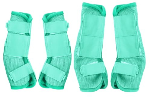 Set di 4 stivali da mosca per cavalli, riducono lo stress e lo stress sugli zoccoli, morbidi e traspiranti, leggings in rete per cavalli, colore verde