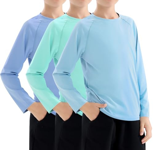 Zoofly 3 Stück Jungen Langarm Rashguard Shirt mit UPF 50+ Schutz Kinder UV Schwimmshirt Schnelltrocknend Mint/Hellblau/Blau (S/8-10)