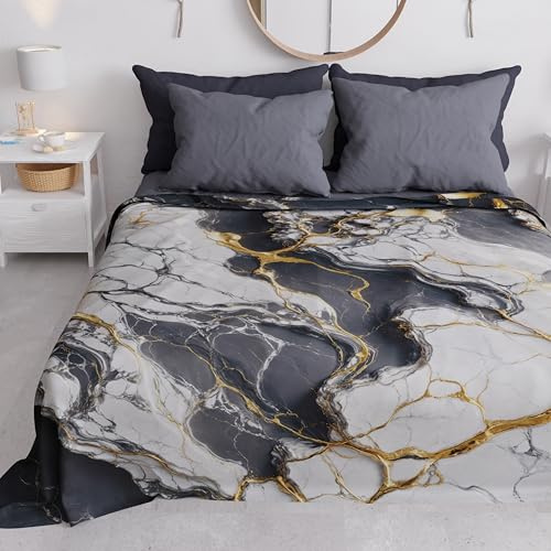 PETTI Artigiani Italiani - Copriletto Una Piazza e Mezza Primavera Estate, Coperta Leggera Una Piazza e Mezza, Lenzuola Copri Letto, Marmo Grigio Scuro, 100% Made in Italy