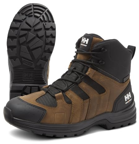 Helly Hansen Oslo Hiker Mid EH Work Boots - Light Hiking Shoes - All Day Comfort Mens Boots - Slip Resistant Work Shoe - Leather and Ripstop Polyester - 780 Dark Brown - 11