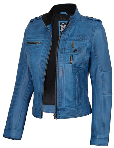 Blingsoul Stylish Womens Motorcycle Jacket | [1329465] Tavares Vivid Blue Wax, XL