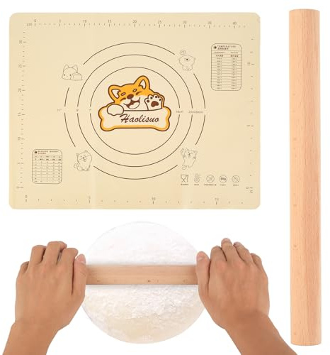 Mattarello Legno per Cottura, 30 cm Mattarello per Argilla, Rolling Pins Antiaderente per cottura di pasta per pizza, biscotti, pane, pasticceria, con 1 tappetino per impasto (50 x 40 cm)