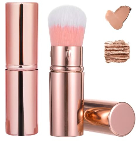 2 Pack Retractable Blusher and Kabuki Makeup Brush with Cover, Portable Travel Brush for Liquid Foundation Powder Bronzer, Professional Face Blender and Concealer for Women and Daily Use​