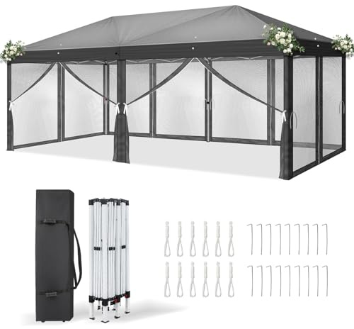 LEADZM Pavillon 3x6m,Faltpavillon,Wasserdicht,UV Schutz 50+,Höhenverstellbar mit 6 Moskitonetzen, Stabil, Ideal für Garten, Terrasse, Camping und gewerbliche Nutzung,Anthrazit