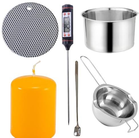 Olla para Derretir Chocolate - Baño María con Termómetro y Agarradera | Olla con mango resistente al calor para derretir chocolate, hacer velas, dulces de jabón