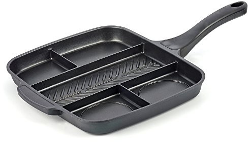 melianda MA-18350 5-in-1 Multigrillpfanne, Multipfanne (fünf Unterteilungen, geeignet für Elektro-, Gas- und Induktionsherd, Antihaft-Beschichtung, angenehmer Griff, 32 x 26 x 3,3 cm), Schwarz