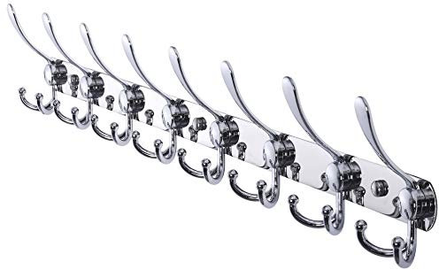 Dseap Garderobenleiste mit 8 haken, schwerlast 74cm Lang garderobenhaken, edelstahl wandgarderobe, kleiderhaken wand, hakenleiste garderobe für mantel hut handtuch handtasche, verchromt