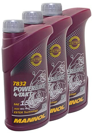 Motoröl MANNOL 15W-50 4- Takt Powerbike API SM 3 Liter für Aprilia Benelli Beta BM W Cagiva Cectek/Herkules Ducati Husqvarna KT M Malaguti Moto Guzzi MV Agusta MZ/MUZ Piag gio Royal Enfield Trium ph