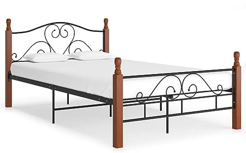 vidaXL Bettgestell Bett Metallbett Doppelbett Bettrahmen Ehebett Lattenrost Schlafzimmerbett Schlafzimmermöbel Schwarz Metall 120x200cm