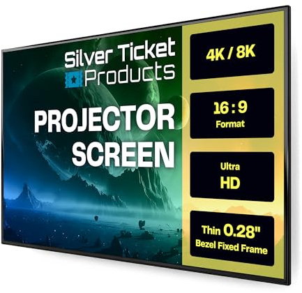 Silver Ticket Products S7 Series 6 Piece Thin Bezel Home Theater Fixed Frame 4K/8K Ultra HD, HDTV, HDR & Active 3D Projection Screen, 16:9 Format, 128 Diagonal, Grey Material S7-169128-G