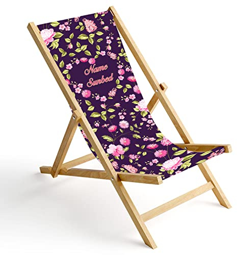 Ferocity Personalisierbarer Holz-Liegestuhl Klappbar Klappliegestuhl Sonnenliege Strandstuhl Wechselbezug Motiv Violet [119]