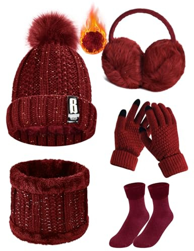 Yuson Girl Cappello Donna Invernale e Sciarpe Donna Berretti in Maglia(Borgogna-2)