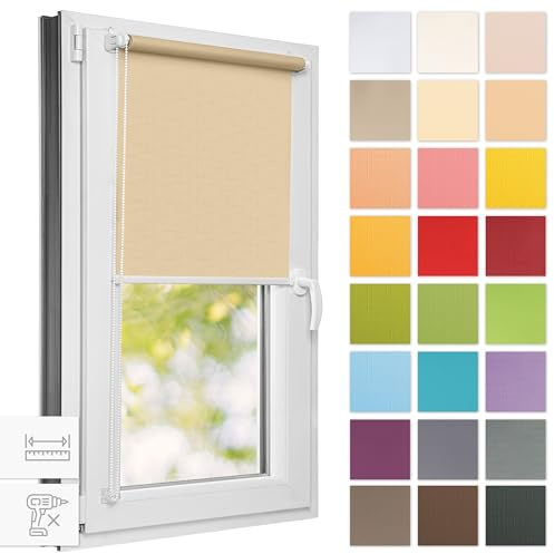 Estika Store Enrouleur sans percage - Crémeux - 60 x 120 cm - Bloque 50-60% de la Lumière, Stores intérieurs pour Porte ou Fenetre