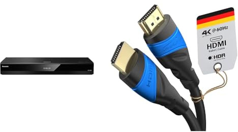 Panasonic DP-UB824EGK UHD Blu-ray-spelare (4K Blu-ray-skiva, 4K VoD, 2x HDMI, USB, 7.1 analoga utgångar) & KabelDirekt – HDMI-kabel 4K – 5m – med A.I.S-skärmning
