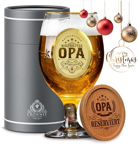 CROWNLY CRYSTAL® Personalisierte Geschenke für Opa Bierglas Mit Gravur Opa Geschenk Ruhestand Geschenk für Opa Weihnachtsgeschenke für Männer Geburtstagsgeschenk für Opa Geschenke Geburtstag