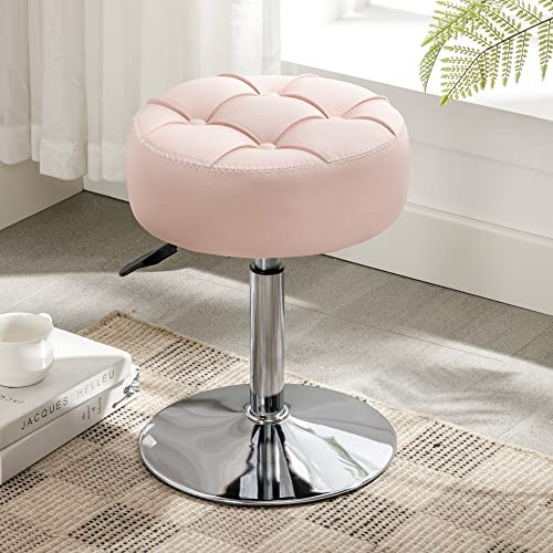 LUE BONA Adjustable Vanity Stool, 360°Swivel Vanity Chair for Makeup Room, Pink Stool Chair for Vanity, Small Faux Leather Vanity Stools for Bathroom, Living Room