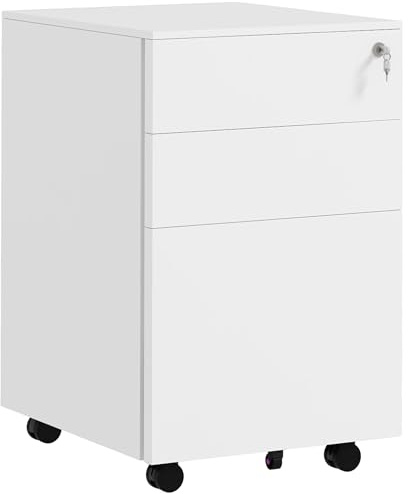 Vinsetto 3-Drawer Vertical Filing Cabinet with Lock, 5 Wheels, for A4 White