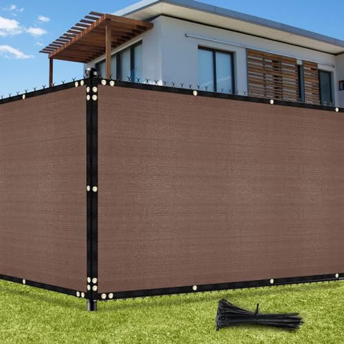 UIRWAY Valla de privacidad, 1,52 m x 15,24 m, malla de sombreado con ojales, 170 g/m², bloqueo UV, protección contra el viento, tejido HDPE, red con bridas para valla de jardín, invernadero (marrón)