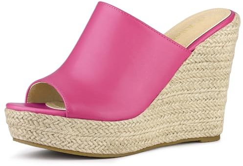 Allegra K Women Slip on Platform Espadrilles Wedges Slides Mules Sandals | PU vamp, TPR outsole. Padded insole for comfort. Party, Office, Casual. 4 3/8-inch heel height