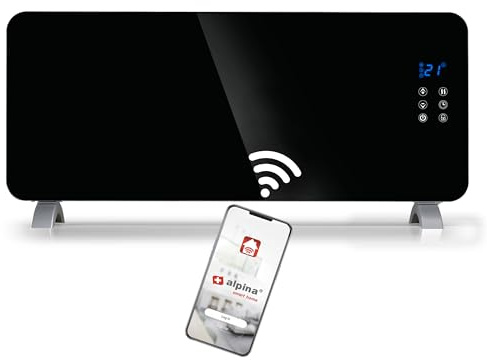 alpina Elekstrischer Heizung 2000W – Heizstrahler mit Thermostat und 24h Timer – Elektrische Heizung für Räume 10–20 m² – Wandheizung oder freistehend - Wärmestrahler 92x24x43 cm - Schwarz