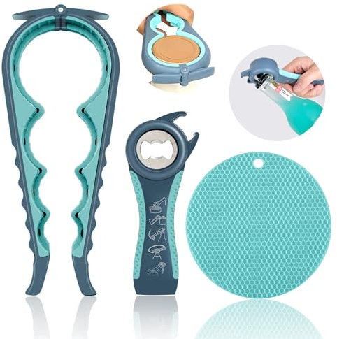 Jar Opener for Weak Hands, Seniors with Arthritis, 5 in 1 Multi Function Bottle Opener Lid Opener for Arthritic Hands with Non Slip Rubber