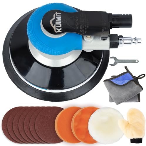 KUIMIT 6 Air Sander Kit - Garage-Ready Dual Action Tool, Car Detailing & Woodworking Hero | Palm-Sized Power w/Free Tool Kits