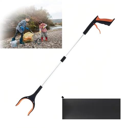Pinzas Extensibles Larga,Plegable Herramienta de Captura,Brazo Más Largo para Recoger Basura, para los Viejos, Discapacitados y Trabajadores Sanitarios,Aleación Aluminio 82 cm(Naranja)