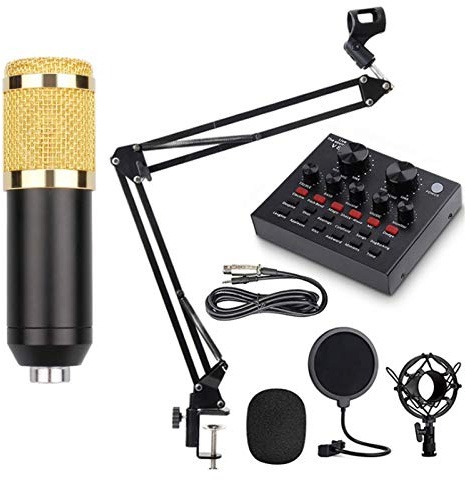 Kondensatormikrofonkit, PC-mikrofonkit med USB-ljudkort, justerbart metallarmstativ, professionellt mikrofonset, perfekt för videoinspelning, inspelning