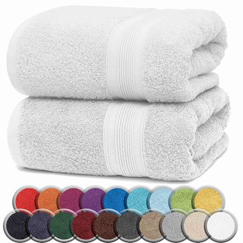 NatureMark Premium Badetücher/Duschtücher aus 100% Baumwolle, weich, langlebig, mit Aufhängeschlaufe – 2er Pack, 100x150 cm, Weiß