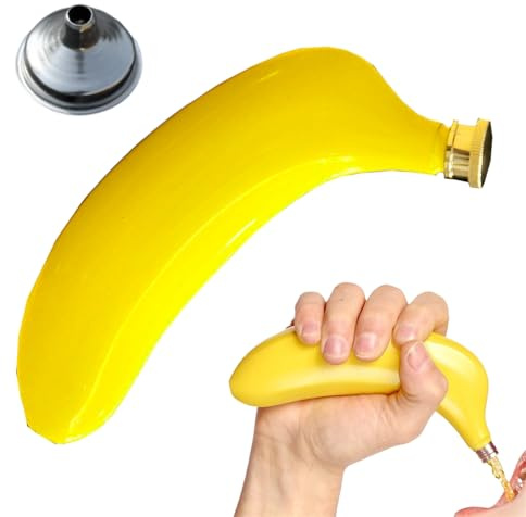 Banana Hip - Botellas de vino vacías | Tarro de cadera de vino en forma de plátano de 5 oz | Botella decorativa de bolsillo de acero inoxidable, envases de bebidas portátiles a prueba para ron
