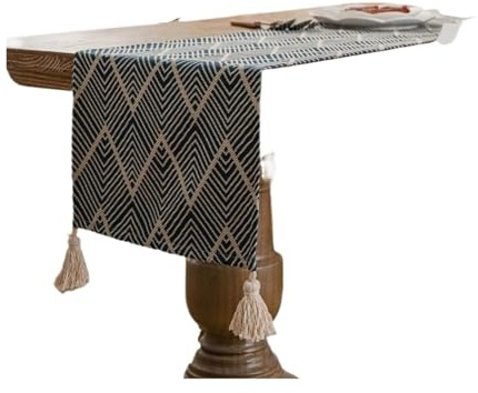 XUCZHAI Camino de Mesa geométrico con borlas for Fiesta en casa, Mantel Decorativo de poliéster y algodón, Caminos de Mesa de Comedor(Blue Wave,33x180cm)