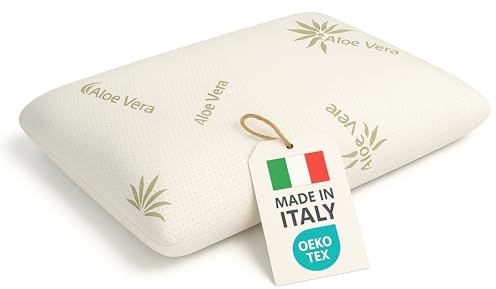 BCSHOP Cuscino Memory Foam Cervicale con Federa Aloe Vera - Guanciale Letto Ortopedico alto 11 cm - Cuscino Anatomico per Dormire Made in Italy Antibatterico Certificato Oeko Tex