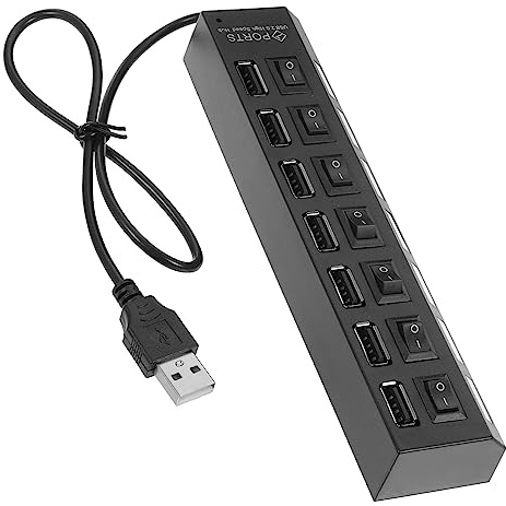 CONGARTENO Portars USB Hubb med LED Indikatorer Bärbar Högpresterande USB Splitter för Laptop Individuell Strömkontroll Tjock Kopparkärna för Stabil Anslutning