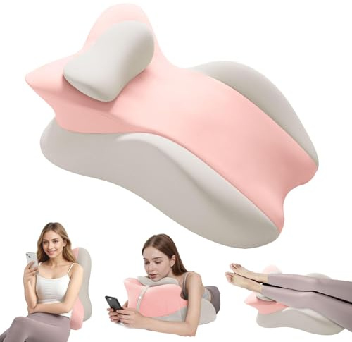 Cojín en cuña, cojín de lectura y cojín lumbar, cojín de relajación para cama, sofá y suelo, cojín ortopédico de apoyo contra el dolor de espalda y cuello, de espuma viscoelástica (rosa y gris)