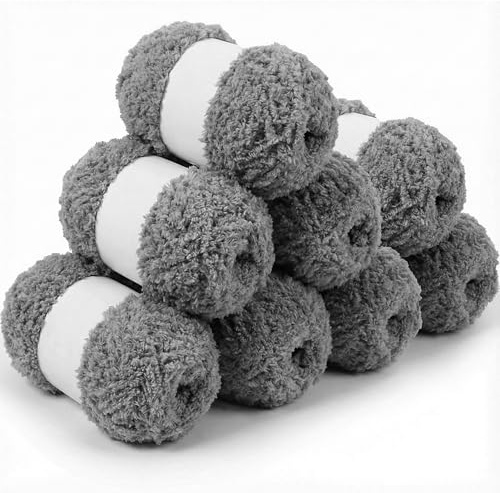 Lighterday Fluffy Yarn Set of 8×50g Chunky Yarn for Hand Knitting,Thick Fluffy Wool,Soft Chunky Wool for Crochet Blankets Scarves Hats Toys DIY Projects (8 Pack Dark Gray)
