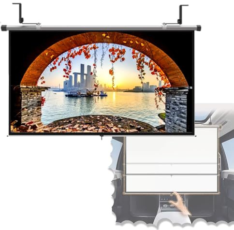 OPOLDBDMAC Schermo per Proiezione Auto Piccolo Schermo Portatile Schermo Rullo Automatico Schermo Video 4K Alto Guadagno Schermo HD per Film Regolabile