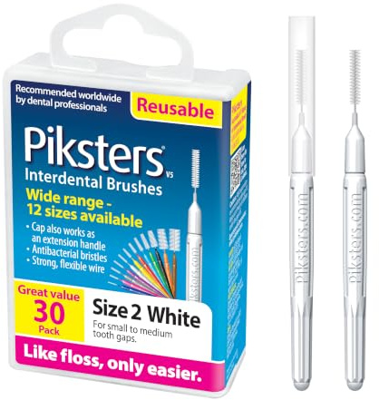Piksters Interdental Brush Small/Medium Gaps 30 Pack White Size 2