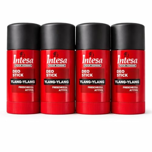 Deo Stick Pour Homme Ylang-Ylang Multipack 4 Pezzi da 75ml– Deodorante Uomo Freschezza Attiva, Protezione Anti-Odore Lunga Durata, Formula Delicata per Uso Quotidiano, Palestra e Viaggio