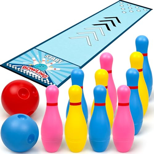 KEAGAN Mini Bowling Set, Indoor/Outdoor Garden Bowling Alley Game | 10 PCS Pins, 2 Balls & 1 Bowling Lane(170cm) Lightweight PVC & Non-woven Fabric Ideal for Kids, Adults, Parties, Backyard