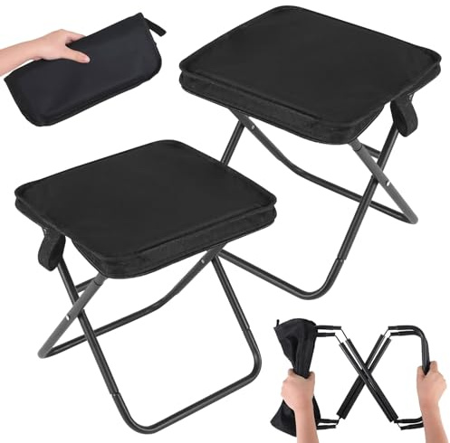 Camping Stool 2PCS - Ultra Lightweight Mini Folding Stool with High-Density Oxford Cloth & Carbon Steel Frame, Portable Foldable Stool for Adults Outdoor Fishing Hiking Camping Picnic Gardening, Black