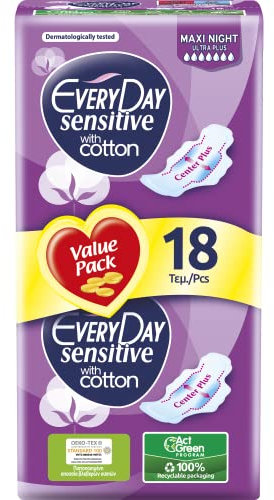 EveryDay Sensitive Cotton Assorbenti Ultra, Notte con Ali, Filtrante con Cotone, 18 Unità