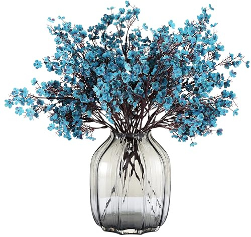 JAKY-Global Babys Breath Fabric Cloth Artificial Flowers 6 Bundle European Fake Silk Plants Decor Wedding Party Decoration Bouquets Real Touch DIY Home Garden (Autumn Blue-6pcs)