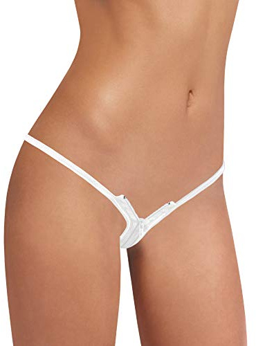 Sohimary 424 Mujer Mini String Tanga Zíper XS S M 34 36 38 40 Blanco