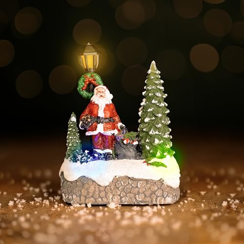 Garden Mile Light Up Musical Christmas Carol Santa Battery Operated LED Multicolored Xmas Ornaments for Indoors Christmas Village Sets Christmas Ornaments For Home Decorations Tabletop Mantlepiece